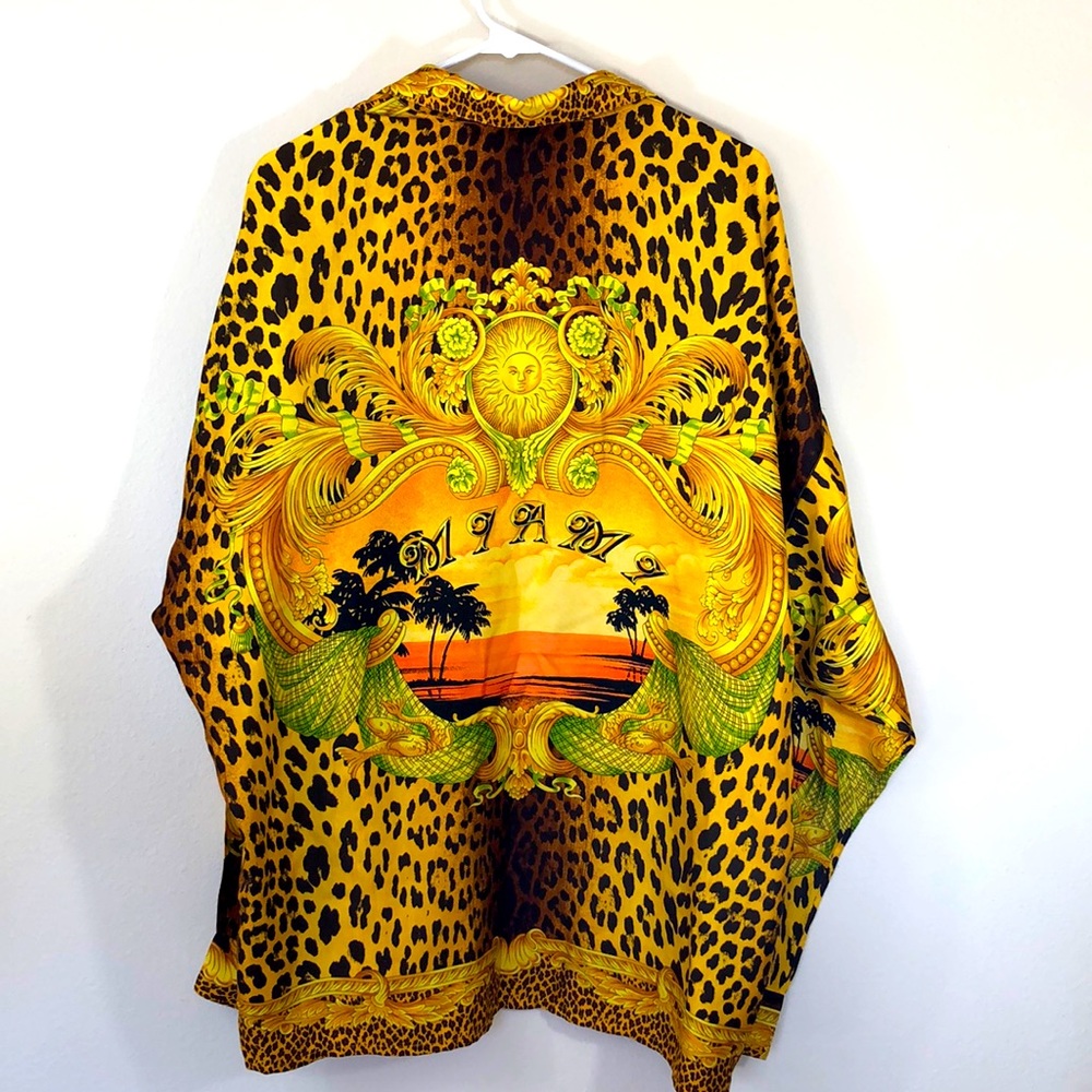 Vintage 1990's Gianni Versace Silk Leopard Baroque Miami shirt